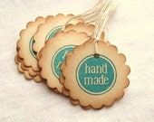Handmade Hang Tags - Circle Tags, Scalloped, Vintage Inspired, Teal, Aqua Blue 10