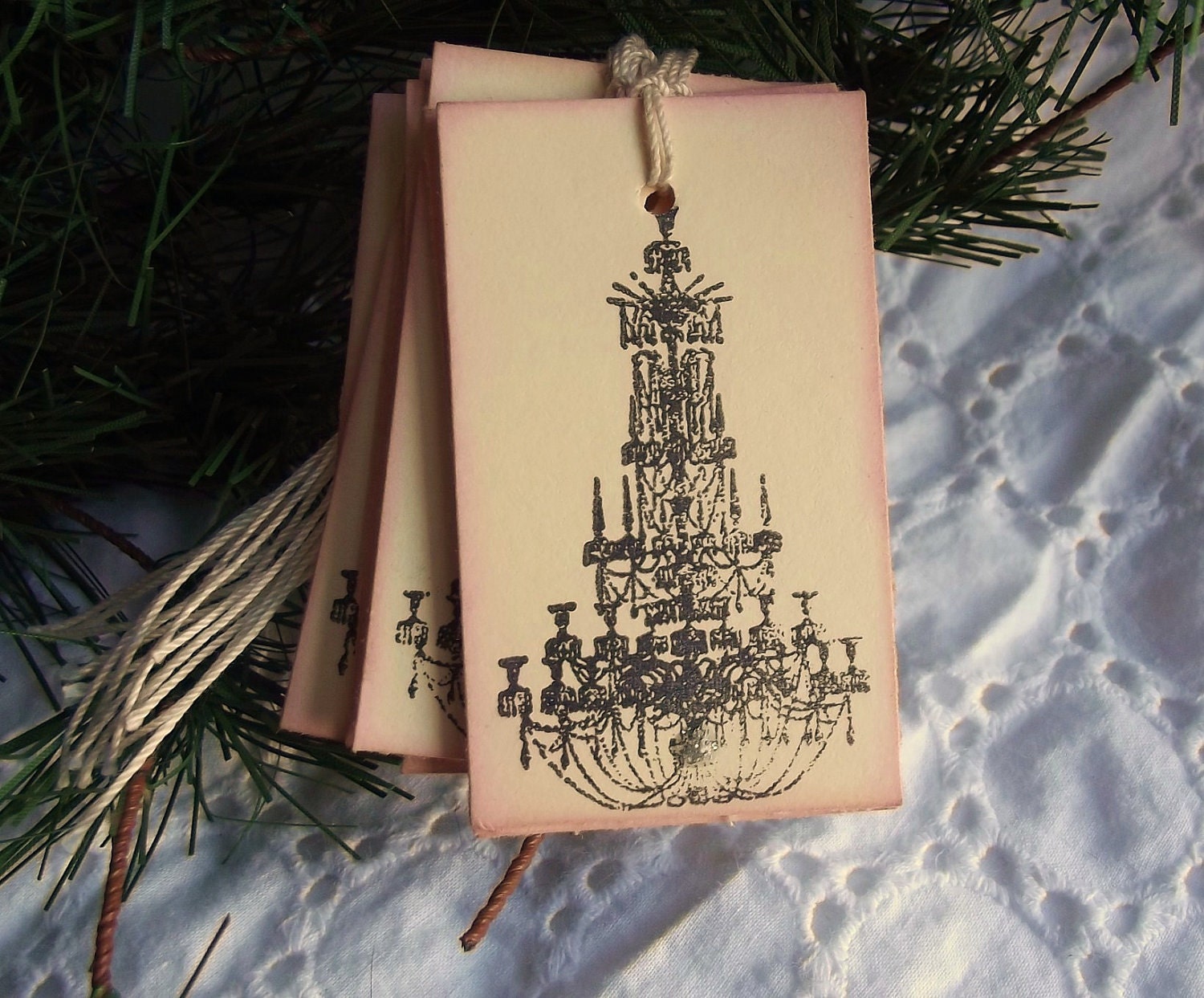Shabby Chandelier Tags, Pink, Black and Shimmery Accent