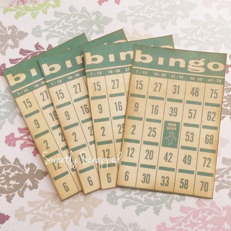Teal Vintage Bingo Cards, Aged