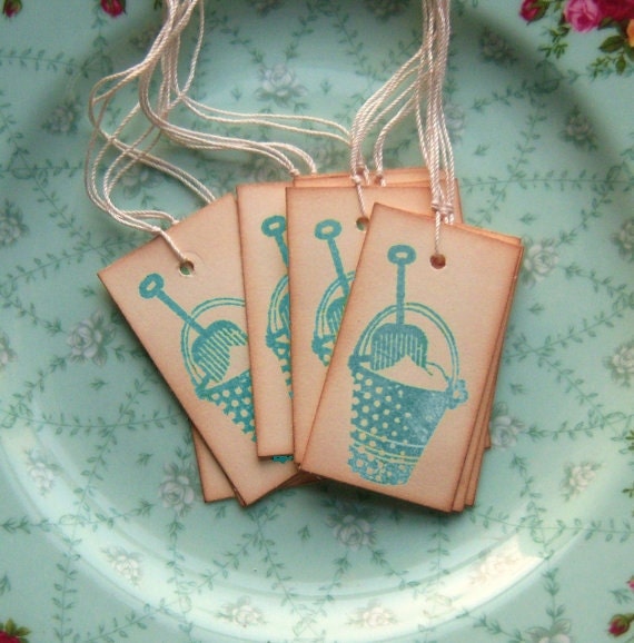 Summertime Shovel and Pail Hang Tags - Teal/Aqua and Cream Vintage Inspired Edges