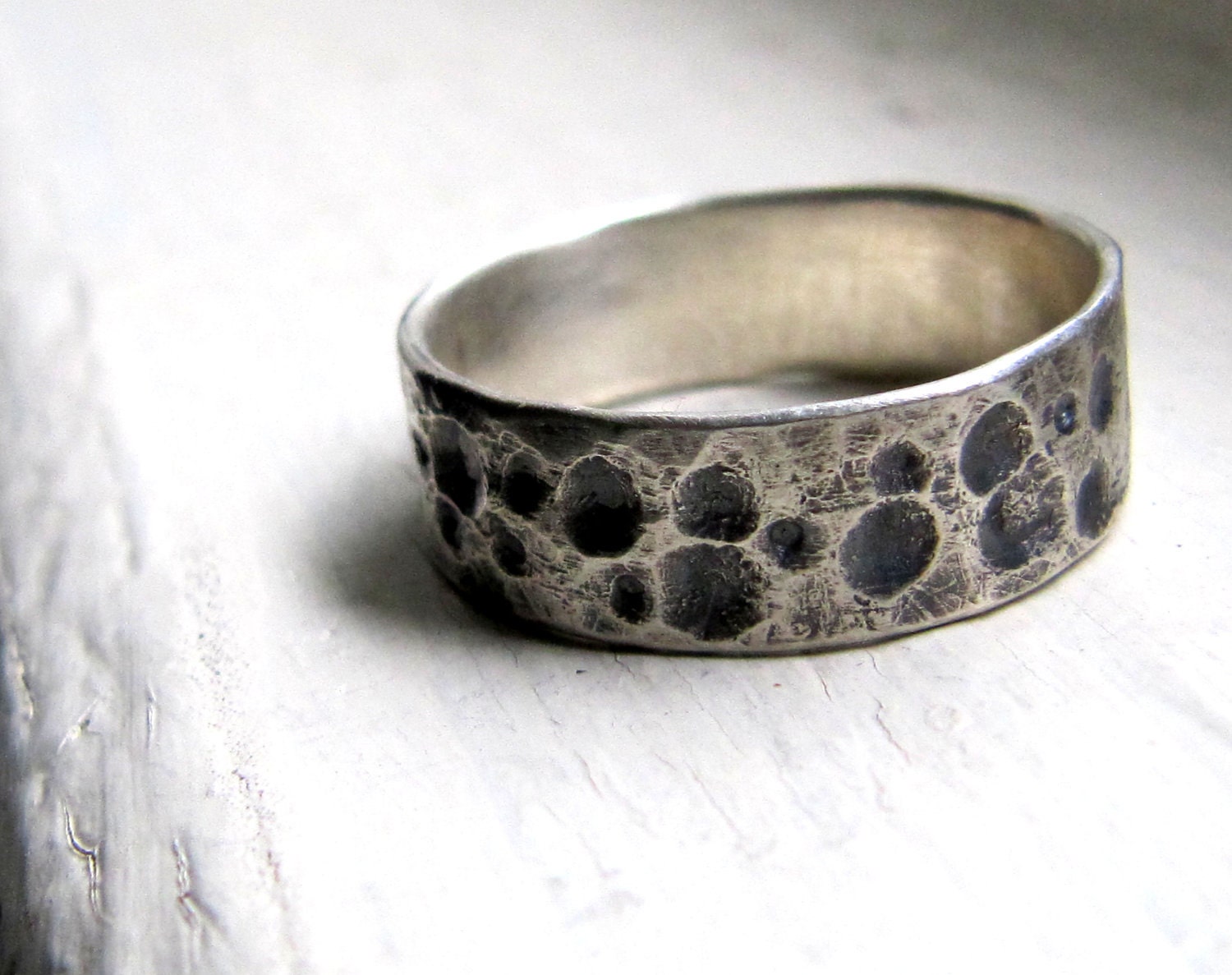 Metal Rings on Argentium Silver Hammered Metal Dimple Ring By Rootsjewelry