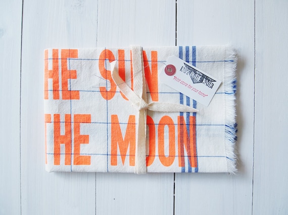 Tea Towel : Live by the sun Love by the moon -  Fluorescent Orange