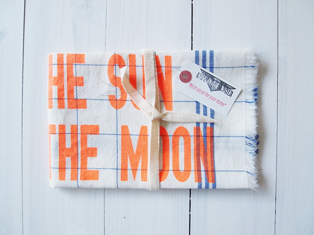 Tea Towel : Live by the sun Love by the moon -  Fluorescent Orange