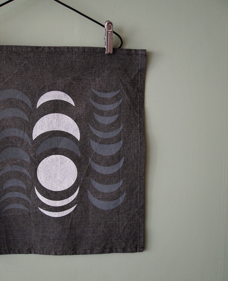 18 inch Hand-printed "Nights" Table Napkin, White and Grey on Washed Charcoal
