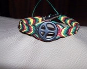 Rasta striped peace hemp bracelet with clip, macrame, fishbone knot, hippie