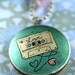 Antique Brass Locket Necklace with Vintage Cassette -- Mixtape -- Totally 80s