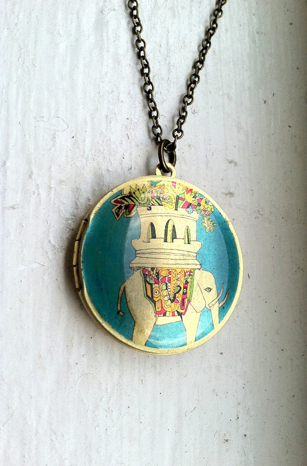 Blue Elephant locket, long necklace