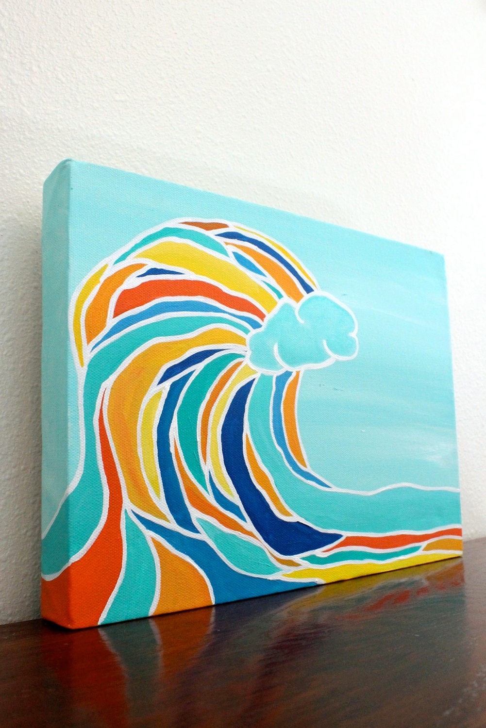 SALE The Wave in Orange -- Original Acrylic Painting on 9 x 12 Canvas