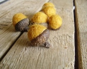 Felted wool acorns, set of 6, saffron yellow