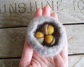 Felted wool acorn nest with three acorns, for waldorf children or natural home decor