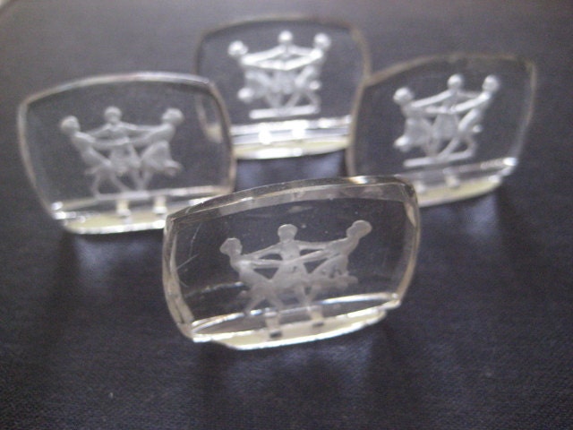 4 Vintage Reversed Carved Dancing Girls Clear Glass Stones