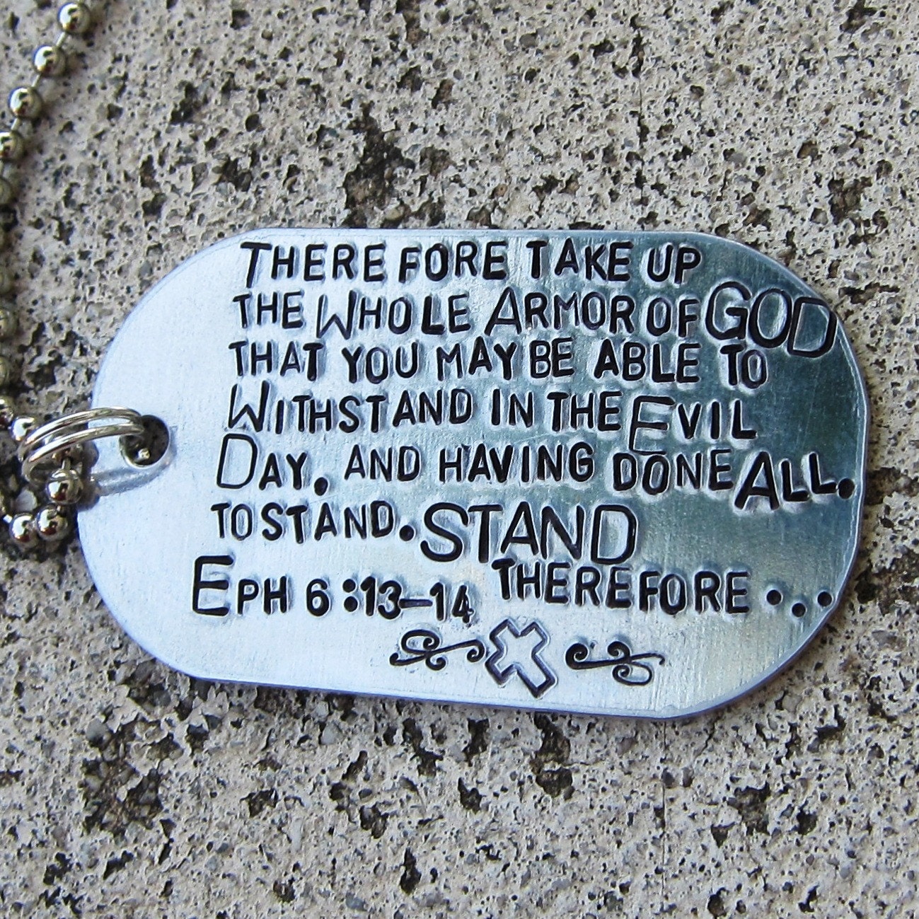 Customized LARGE Hand Stamped Dog Tag Necklace - Your choice of Quote or message -Made to order-