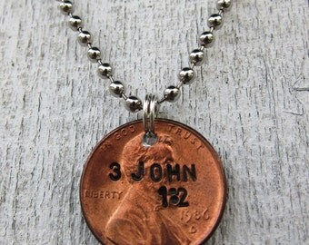 Hand Stamped Bible Verse Penny - You choose the verse (necklace, keychain, or cell charm) -Made to Order-