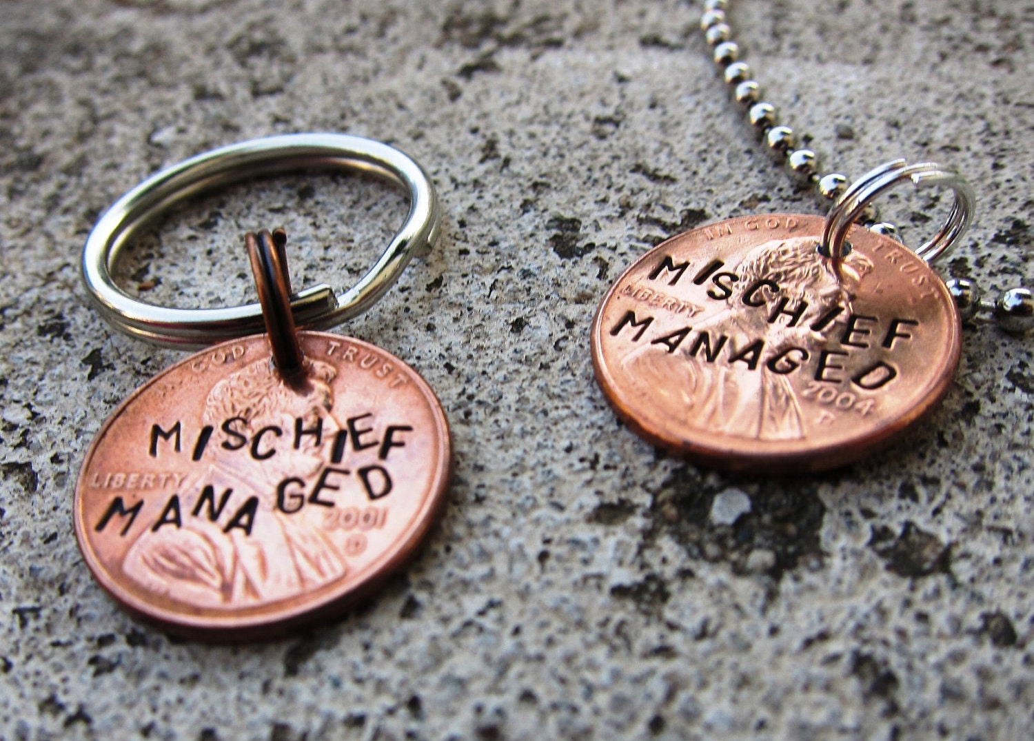 Harry Potter Penny - Mischief Managed - Hand Stamped Penny (choice of keychain, necklace or cell charm) -Made to Order-