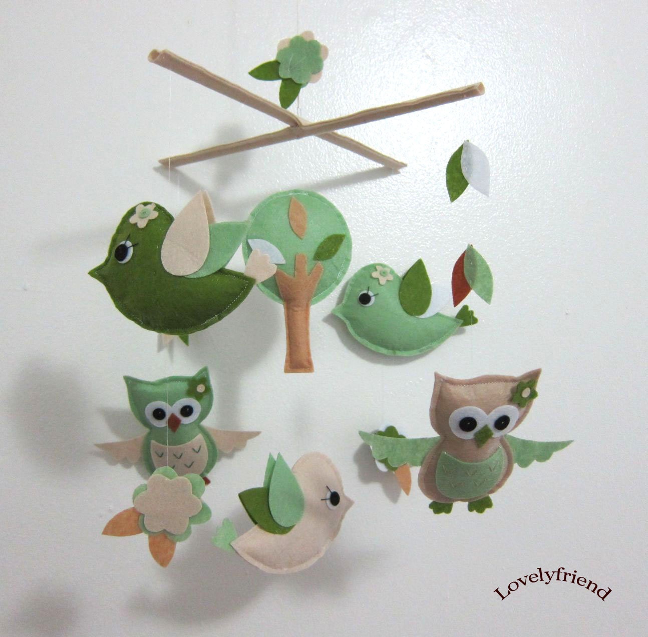Baby Crib Mobile - Baby Mobile - Mobile - Crib mobiles - Felt Mobile - Nursery mobile - " Green Owls and Birds " design