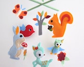 Baby Crib Mobile - Baby Mobile - Felt Mobile - Nursery mobile - " Woodland fawn,rabbit, owl ,bird, squirrel" design (Custom Color Available)
