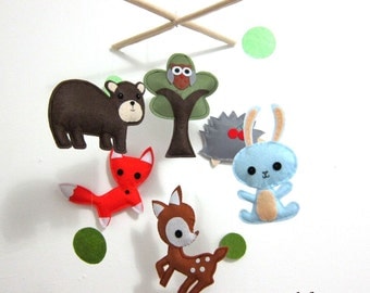 Baby Crib Mobile - Baby Mobile - Mobile - Crib mobiles - Felt Mobile - Nursery mobile - " Brown bear and deer" design