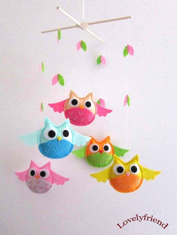 Baby Crib Mobile - Baby Mobile - Mobile - Crib mobiles - Felt Mobile - Nursery mobile - " Girly Baby Owls " design
