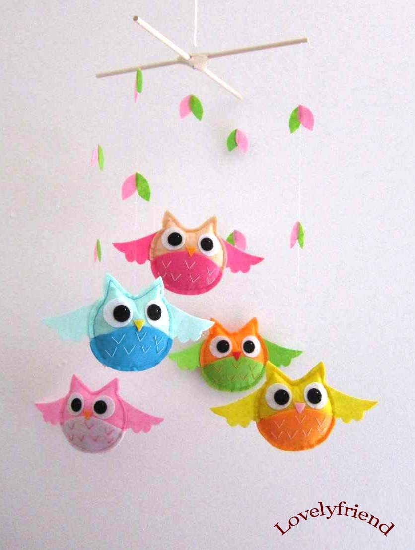 Baby Crib Mobile - Baby Mobile - Mobile - Crib mobiles - Felt Mobile - Nursery mobile - " Girly Baby Owls " design