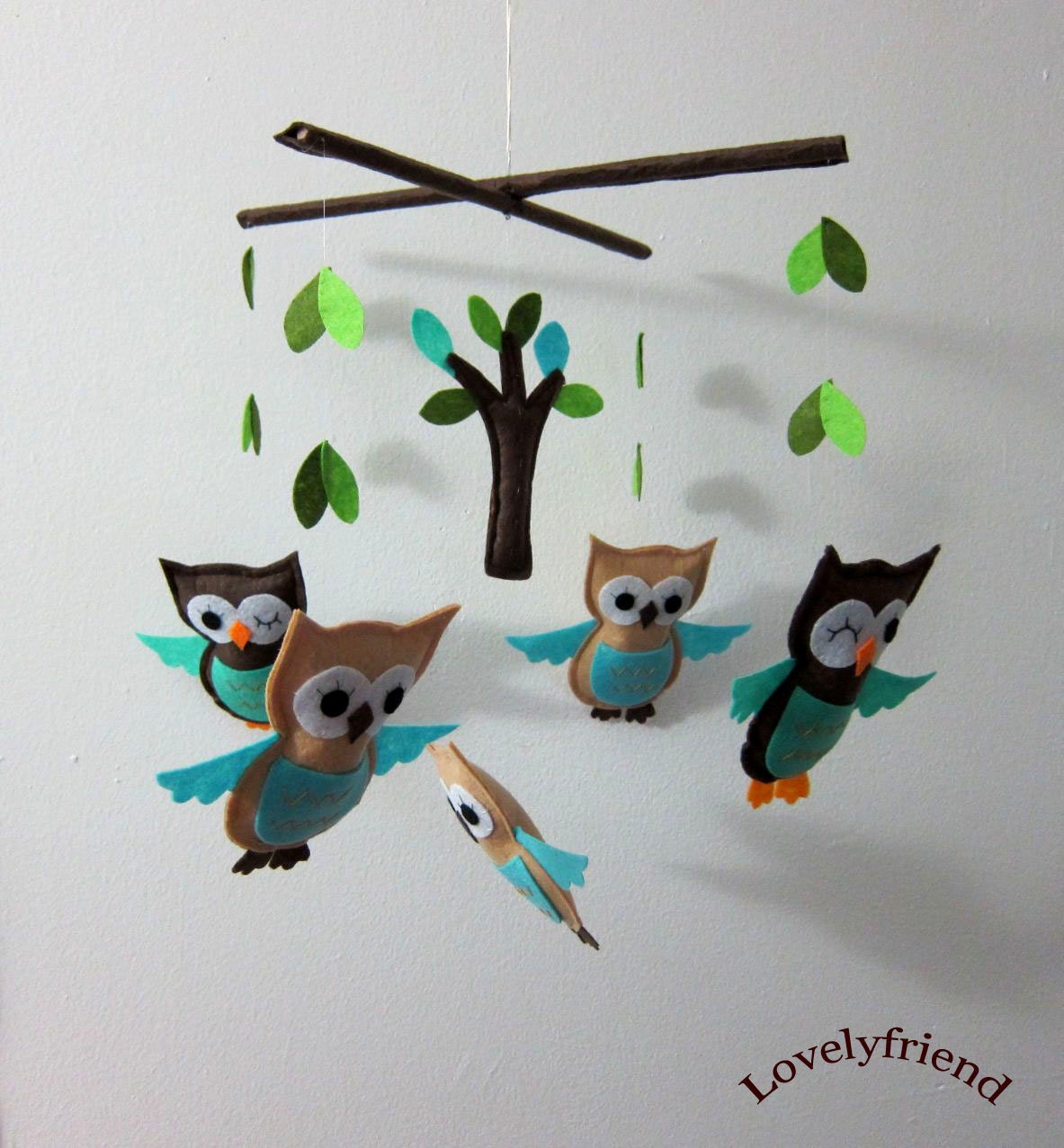 Baby Crib Mobile - Baby Mobile - Mobile - Crib mobiles - Felt Mobile - Nursery mobile - " Brown and tan owls " design