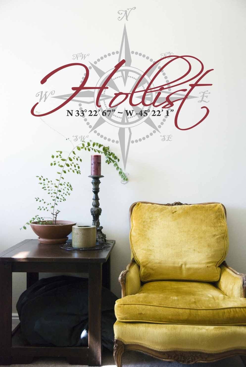 Custom Name Family Compass with GPS coordinates - Vinyl wall decor
