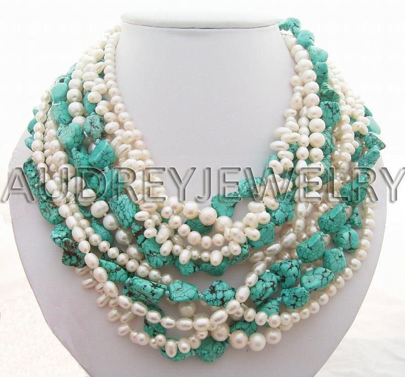 beadwork necklace,bid necklace,statement necklace,strand necklace,Beaded Necklace,turquoise necklace,Pearl Necklace With Turquoise Pearl
