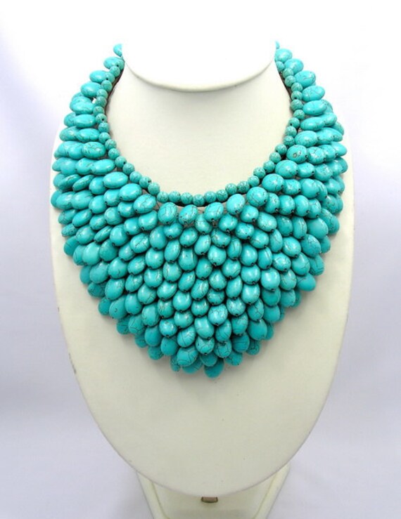 bridesmaid gifts,beadwork necklace,bib necklace,statement necklace,Beaded Jewelry,turquoise necklace With Turquoise/Earrings Set