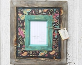 HL707 - 5x7 Paisley Flowers in Teal and Black Handcrafted Frame