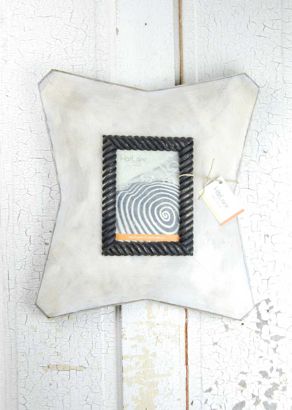 5x7 Picture Frame -  Rustic, Distressed Photo Frame with Black Rope Interior Frame