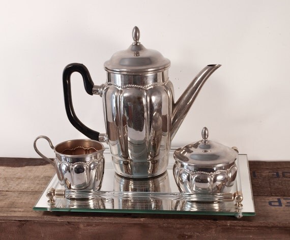 Art Deco Tea Pot Set with Chrome Metal Creamer and by ARTinBOXES