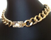 Sparks, Chunky Gold Chain Necklace with Large Swarovski Crystal