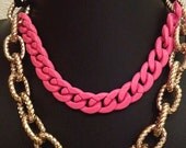 Double Neon Hot Pink Chunky Rose Gold Chain Necklace