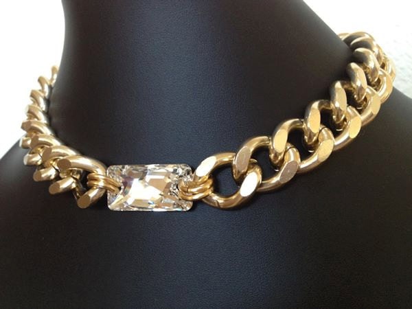 Sparks, Chunky Gold Chain Necklace with Large Swarovski Crystal