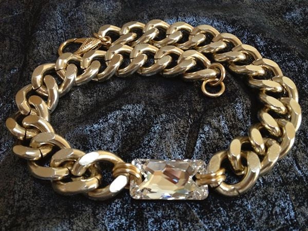 Sparks, Chunky Gold Chain Necklace with Large Swarovski Crystal