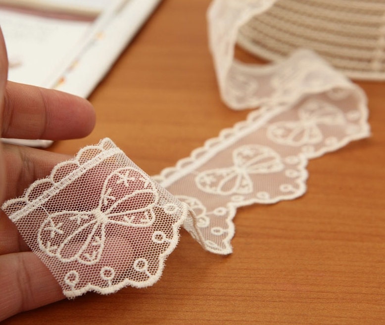 embroidered mesh lace 1yard (width 5cm) natural ivory 31297