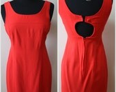 Vintage Bright Orange/Red Keyhole Back Mini Dress. Size 6 Bust 32 S/M