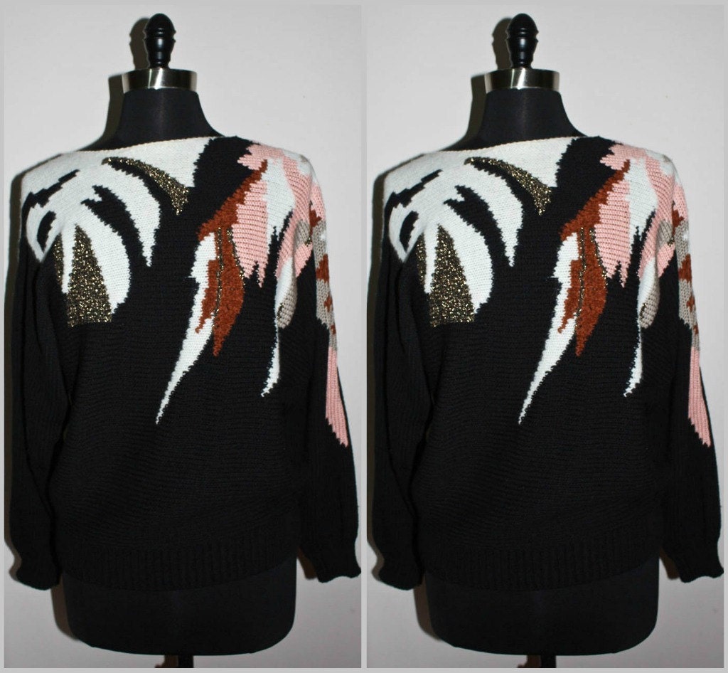 Vintage Knit Sweater with Abstract Textured Pattern. M/L Bust 38-42