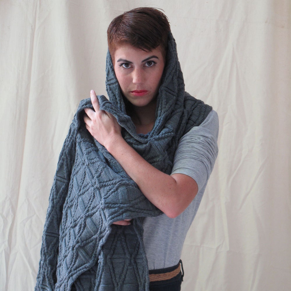 Grey knitted scarf- extra long- wool scarf, gray scarf