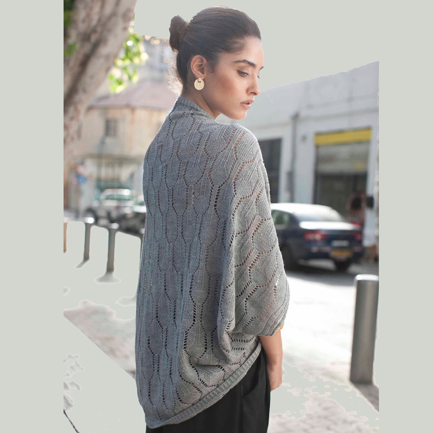 Women summer knitted cardigan, grey jacket, one size fits all - AndyVeEirn