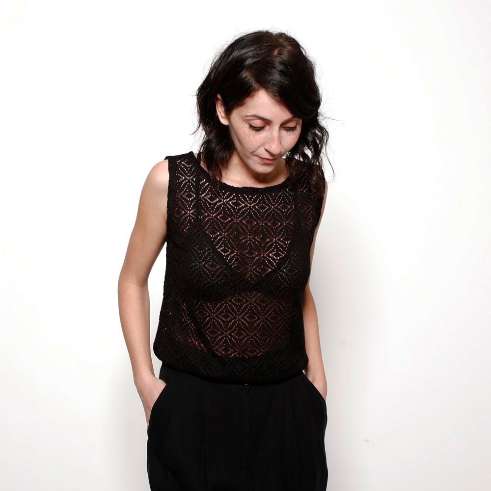 Knitted black women lace crochet shirt