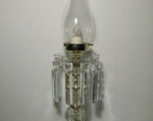 Vintage Tall Glass Prisms Gold Electric Light Table Lamp /