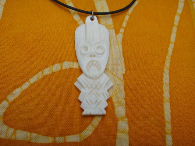 Hand Carved Hawaiian Tiki Man Pendant Necklace