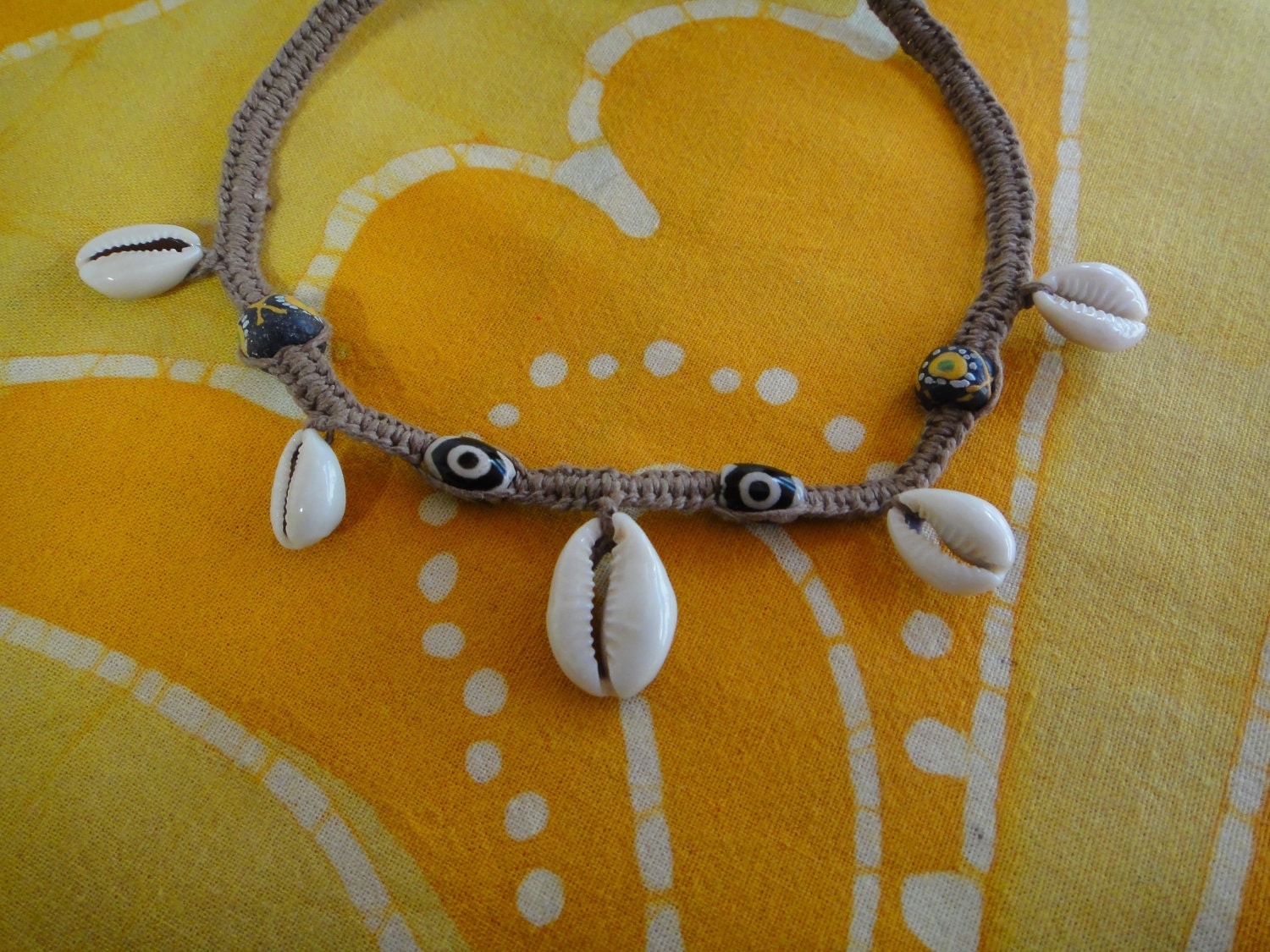 African Cowrie Shell Hemp Necklace