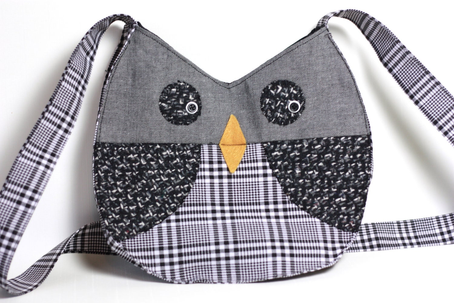 Black and Grey Appliqued Owl Purse Bag