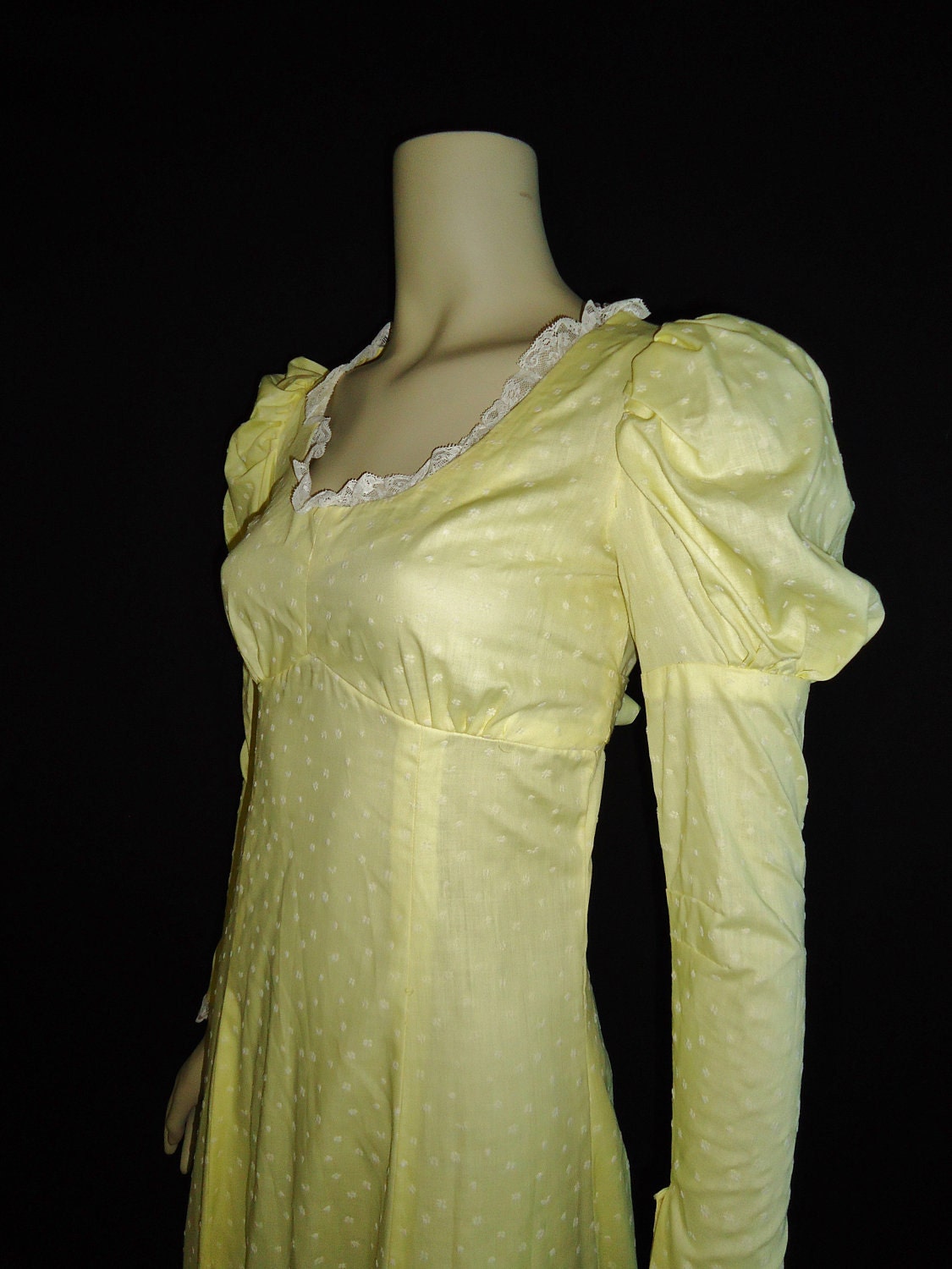 Yellow Puffsleeve Vintage 1970's Victorian Style Prairie Maxi Dress S