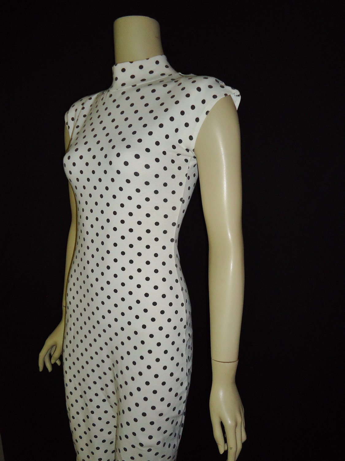 SUPER SALE Black & White Polkadot Vintage 1980's Punk Hourglass Dress M