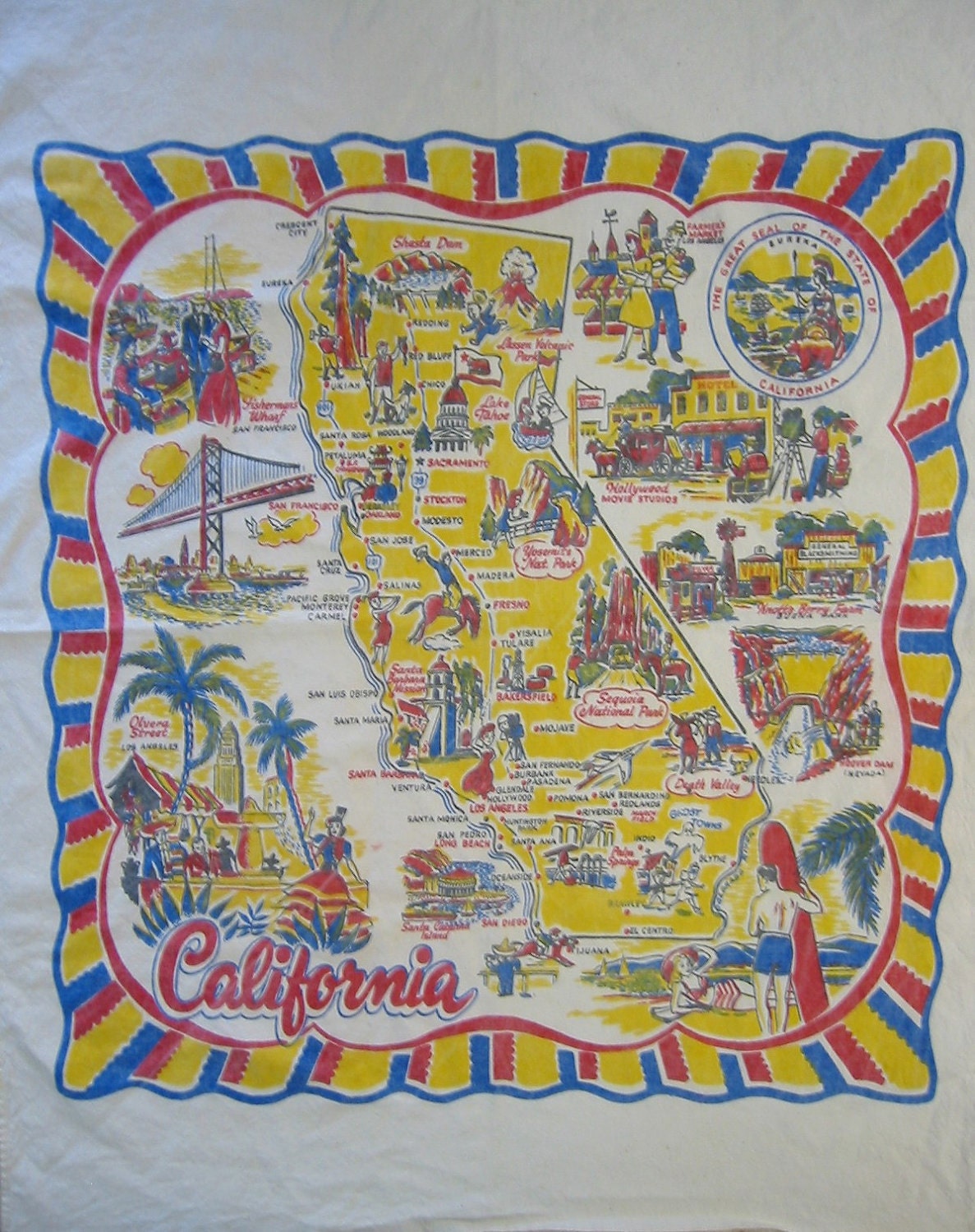 Vintage fabric California map