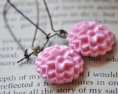Pastel Pink Flower Earrings - Antique Brass - Kidney Wires - Spring time - Gift wrapped