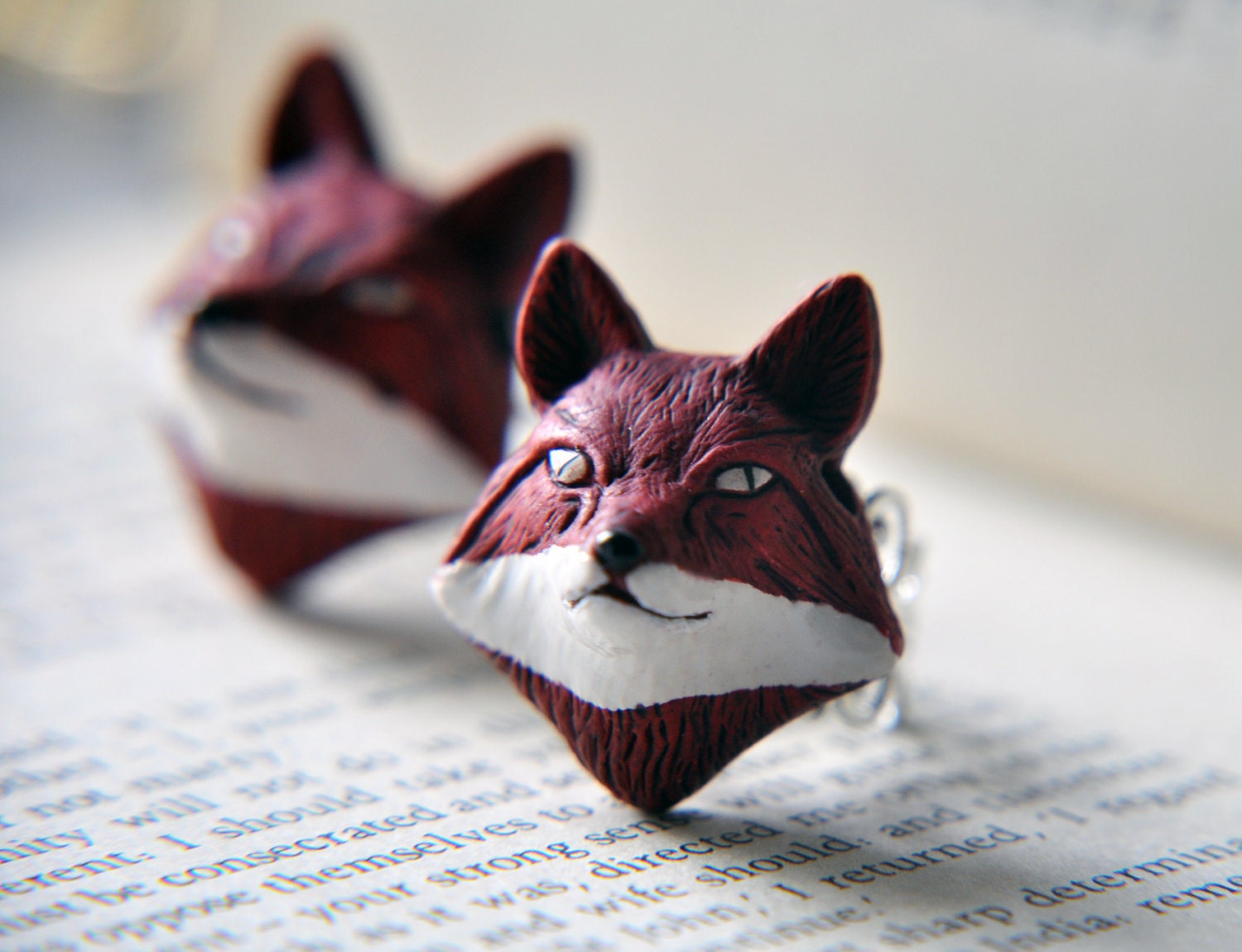 Red Fox Ring - Woodland Forest Silver Filigree Adjustable Ring