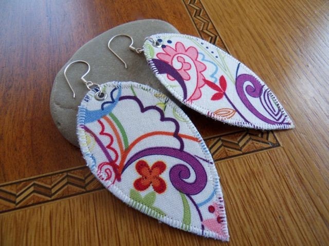 Dangle fabric earrings - big size single leaf